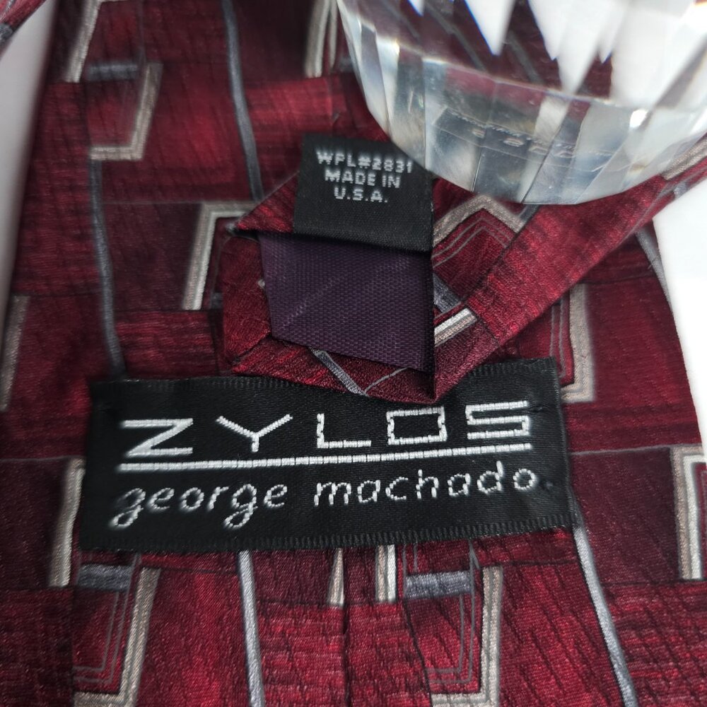 ZYLOS George Machado Men Necktie 100% Silk Geometric Red Multi 59x4 - NWOT - USA - Picture 4 of 6